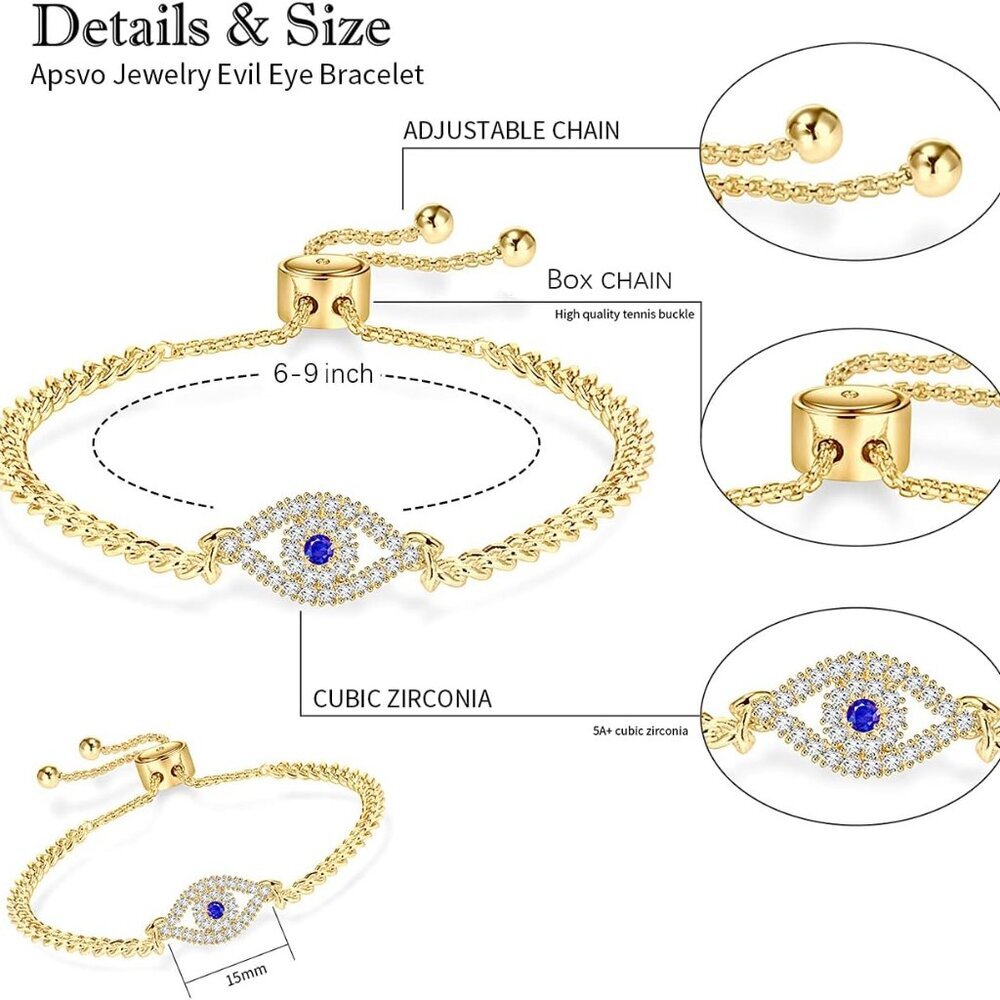 Evil Eye Bracelet, Sideway Cross Bracelet, Silver/Gold/Rose Gold Bracelet for Wo - Picture 6 of 7